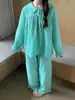 Novo conjunto de pijama xadrez fofo com gola Peter Pan para mulheres, outono, estilo princesa, manga longa, calça longa, roupa de casa, atacado para vendas transfronteiriças