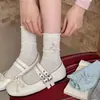 Estilo Primavera y Verano Delicado Cuadros de Perlas Lazo Borde Deshilachado Delgado Estilo Japonés Color Sólido Calcetines Fruncidos para Niñas