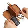 Nuevo estuche para llave de coche de cuero cepillado estuche para llave de coche de piel de vaca estuche de cuero para llaves con cremallera de doble capa estuche para llaves con ventana transparente
