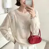 Suéter de Punto con Bordado Floral Dulce Lentejuelas para Mujer, Nuevo Estilo Otoño 2026, Suéter Fino de Manga Larga Cuello Redondo Petite