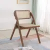 Silla Plegable de Ratán Silla Plegable Simple para el Hogar Silla de Comedor de Ratán Retro Japonesa Silla de Comedor de Madera Maciza Transfronteriza