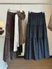 Nueva colección de otoño e invierno: falda midi floral de terciopelo dorado para mujer, retro de cintura alta, adelgazante, plisada y con silueta acampanada de línea A