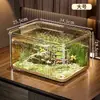 Aquário Doméstico Pequeno Sala de Estar Paisagismo Ecológico Conjunto Completo de Tanque de Água com Tampa Transparente de Mesa Aquário de Peixes Dourados Tanque de Tartaruga Espessado