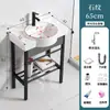 Lavabo de pie para balcón sin taladro, Lavabo cerámico de baño integrado con soporte de acero inoxidable engrosado