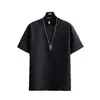 Camiseta de Verano para Hombre de Seda de Hielo con Rayas, Manga Corta, Delgada, Moderna, Blanca con Textura, Color Sólido, Manga Media, Camiseta Básica