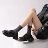 Calcetines de Borde Auriculado para Mujer Primavera y Otoño Color Sólido Dulce Raya Vertical Rizo Trendy Estilo Universitario de Base Japonesa Calcetines de Algodón de Media Caña Zhuji