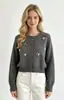 Cárdigan de punto con bordado floral tridimensional estilo francés para mujer, suéter suave, holgado y de cuello redondo, suave para principios de otoño, casual y versátil