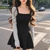 Vestido Elegante de Alta Gama Estilo Hermana Real para Mujer Otoño e Invierno 2025 Nuevo Negro Cintura Interior Falda Línea A Falda Corta
