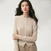 Cardigã de lã merino fiada fina, outono/inverno, gola redonda, suéter de tricô feminino, fino