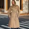 Gabardina Clásica Retro de Doble Botonadura con Solapa para Mujer, Chaqueta Larga con Cordones, Top Caqui 2025
