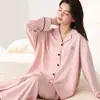 Pijama de primavera y otoño para mujer, algodón elástico, casual, se puede usar afuera, cárdigan con cuello de solapa, ropa de casa de manga larga, traje fino de otoño
