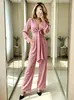 266W Europeu e Americano Primavera e Verão Comércio Exterior Nova Roupa Feminina Amazon Novo Produto Macacão de Manga Longa com Cadarço Calça Longa Decote em V Profundo