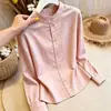 Nueva Camisa Casual de Manga Larga de Color Sólido Simple para Mujer Otoño Temprano Elegante Adelgazante Versátil Sentido del Diseño Top con Cuello Alto