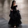 Vestido de Noche Negro, Estilo Francés de Lujo Ligero de Nicho con Falda Voluminosa, Vestido de Anfitriona, Vestido de Verano para Examen de Arte de Graduación Femenino, Estilo Transfronterizo
