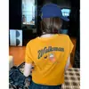 Estilo Americano 100% Algodão Verão Novo Estilo Design Retrô Americano Caimento Relaxado Estampada Gola Redonda Manga Curta Camiseta