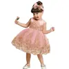 Vestido Formal Infantil de Venta Caliente en Amazon para Niños Pequeños y Niños Pequeños Vestido de Princesa Encaje Sin Mangas Bloque de Color Falda de Malla [Estilo Botón]