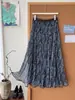 Saia plissada de malha paisley relaxada estilo retrô coreano para mulheres, saia A-line vintage preguiçosa com barra grande para outono e inverno