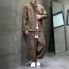 Novo conjunto de terno Tang estilo chinês com gola mandarim e botões, coleção outono/inverno, tamanhos grandes, veludo cotelê, conjunto casual de duas peças para homem estilo chinês