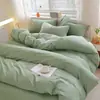 Juego de cuatro piezas 13376 de algodón 100% clase A, color liso, sábana plana, sábana ajustable, funda de edredón, juego de tres piezas 100% algodón para dormitorio estudiantil