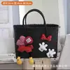 Bolso de Mano de Nuevo Estilo con Lazo, Lunares de Dibujos Animados, Peluche, Cesta Tejida, Bolso de Mano Diario para Mujer