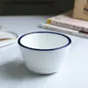 Tigela de cerâmica branca pura simples borda com linha pintada à mão sob o esmalte tigela de iogurte tigela pequena para sopa estilo japonês e coreano tigela de salada tigela para cereais de café da manhã