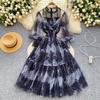 Vestido estilo fada feminino outono nova chegada estilo francês estilo ombro de fora pescoço pendurado manga lanterna cintura emagrecimento vestido de malha