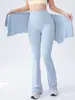 Pantalones de Yoga Falsos de Dos Piezas con Diseño Acampanado Anti-Vergüenza para Mujer, Pantalones Acampanados Finos de Verano de Cintura Alta con Aspecto de Alta Gama