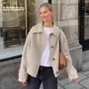 Chaqueta de Lana Color Caqui Estilo Granero Retro para Mujer 2025 Invierno Nueva Casual para Viajar Chaqueta con Solapas Ropa para Mujer