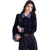 Celebridad de Internet Estilo Fragante Rayado Elegante Lel Cuadros Costura Falso Dos Piezas Tejido Estilo Coreano Otoño Casual Holgado Cárdigan