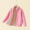 Jaqueta de Lã Fleece Infantil para Meninas, Top Engrossado, Cardigan de Lã Quente com Gola Alta para Meninas, Roupa Infantil no Atacado