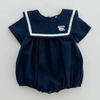 Lindo Traje de Escalada de Manga Corta con Cuello Marino para Bebé Traje de Bolsa Jumpsuit de Verano para Bebé Estilo Universitario