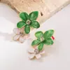 Brincos Pingente Flor de Esmalte Color Block Cravejados com Diamante, Novo Modelo Transfronteiriço Heming Jewelry, Acessórios de Luxo Leve Estilo Resort