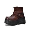 [Preço do Evento 270] Botas Curtas Retro de Salto Plataforma Espesso 9cm de Tamanho Pequeno para Mulheres, Botas de Couro Genuíno com Fivela