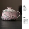 Caneca de Cerâmica para Chá e Café Pintada à Mão com Borboleta e Rosa em Cor de Esmalte, Caneca com Separação de Chá e Água, Caneca Doméstica para Preparo de Chá com Alça, Caneca