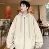 Sudadera casual de primavera para hombre, corte holgado, estilo oversized, talla grande para adolescentes y hombres más corpulentos, chaqueta con cremallera