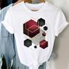 Atacado estação independente primavera e verão figura geométrica tamanho grande feminino retro desenho animado letras branco top camiseta feminina