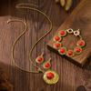Comercio Exterior Transfronterizo Nuevo Conjunto de Joyería de Estilo Étnico Collar de Turquesa Imitación Pendientes con Patrón de Disco Retro Conjunto de Pulsera