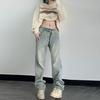 High Street Old Yellow Mud Jeans Mulheres Internet Celebridade Cintura Alta Piso Casual Perna Larga Calças Retas Soltas para o Verão