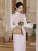 Melhorou rosa Novo cheongsam chinês estilo chinês outono e inverno temperamento engrossado diário manga longa inverno menina longa