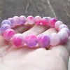 Pulsera vintage de cielo estrellado con amatista y flor de durazno, con piedras mixtas, pulsera de piedra con patrón de durazno para hombre y mujer, pulsera de pareja de 10 mm