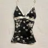 Camisola Casual Retrô Estilo Americano com Estampa Floral Color Block, Top Único e Sexy Fashion Slim-Fit que Marca a Cintura