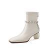 Botines Elásticos Elegantes de Tacón Grueso con Cadena de Perlas Little Fairy B 2025 Otoño Versátiles de Moda Exquisitos