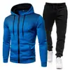 Conjunto de sudadera con capucha y cremallera para hombre para primavera y otoño, con estampado degradado, estilo deportivo casual, y un conjunto de dos piezas que consta de una sudadera y pantalones de chándal.