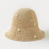 Chapéu de pescador de palha vazado de verão com aba larga ondulada, faz o rosto parecer menor, leve, respirável e dobrável chapéu de sol