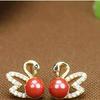 Aretes Incrustados de Arena Dorada Púrpura con Perlas Redondas de Cinabrio, Diseño de Cereza y Cisne, Regalo de Año Nuevo Lindo de Nicho Hecho a Mano para Novias