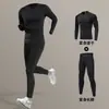 Traje de Corrida de Inverno Transfronteiriço para Homens, Camada de Base Térmica com Forro de Fleece, Roupa de Compressão de Secagem Rápida para Esportes, Fitness e Treinamento de Esqui