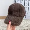 Gorra de Béisbol de Felpa con Rayas Verticales de Invierno para Mujer, Gorra de Pico Gruesa de Piel Sintética de Conejo, Gorro Cálido Estilo Coreano para Hacer que la Cara Parezca Más Grande, Gorra para Circunferencia de la Cabeza