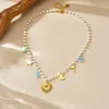 Moda coreana corrente de pérolas pequena e fresca acessórios com pingente multi-elementos amor acessórios de flor de coqueiro colar