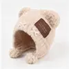 Gorro de punto tipo osito con lazo de encaje estilo coreano y orejas esponjosas, un gorro cálido y acogedor que cubre las orejas para mujeres en otoño e invierno
