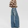 Jeans de Cintura Alta Larga para Mulheres, Estilo High Street, para o Trabalho, Novo Estilo Primavera e Outono, Emagrecedor, Solto, Moderno, Jeans de Comprimento Total